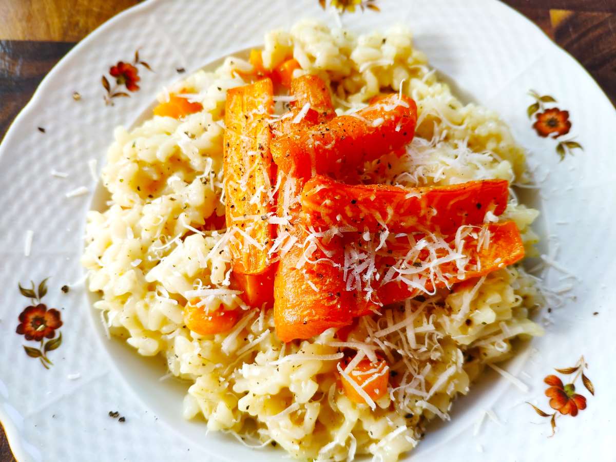 Close up on roasted carrot risotto