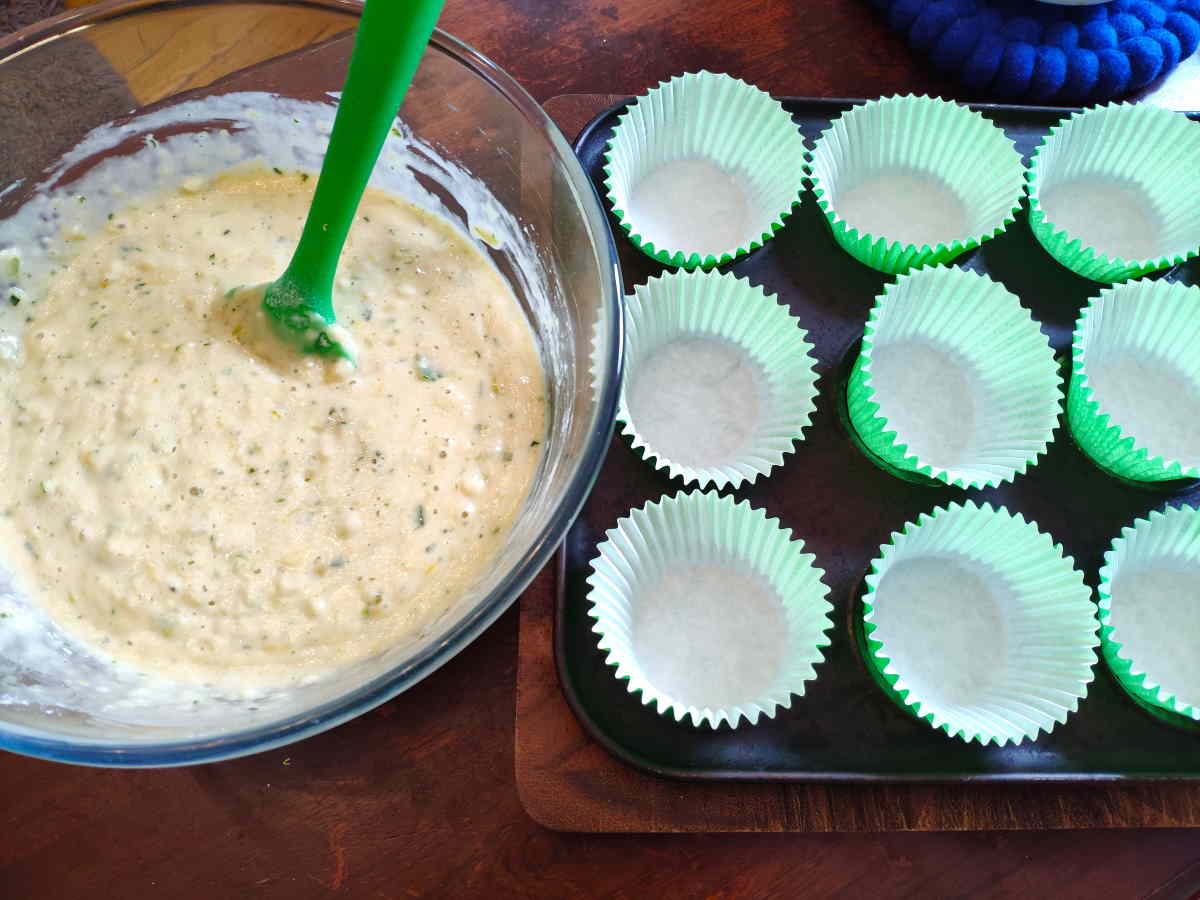 Courgette and citrus cake mix with cupcake cases