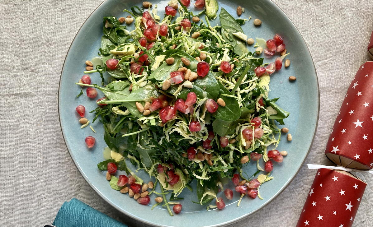 Brussel Sprout, Kale & Spinach Salad